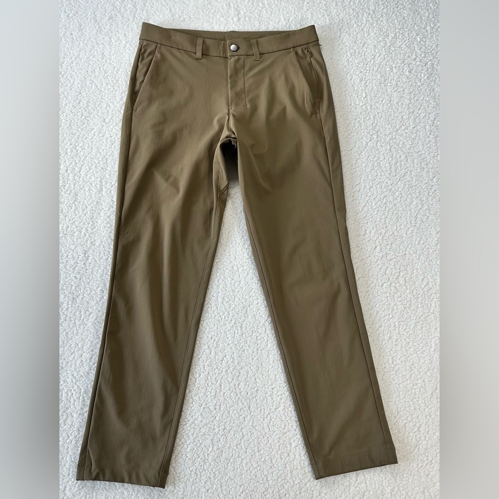 Lululemon Mens Commission Slim Pant 30L 31x30 Khaki Warpstreme Artifact Brown